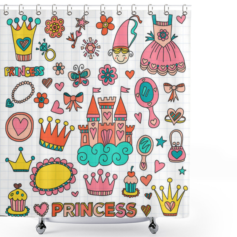 Personality  My Little Princess Hand Drawn Doodle Elements Shower Curtains