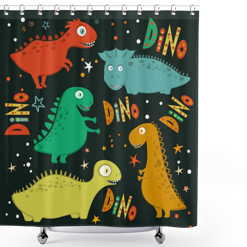 Personality  Set Of Funny Cartoon Dinosaurs. Shower Curtains