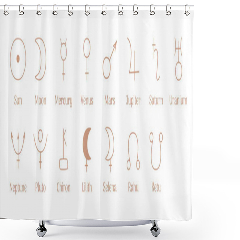 Personality  Astrological Symbols Of Planets, Aspects And Nodes. Hand-drawn Contour Illustration. Shower Curtains