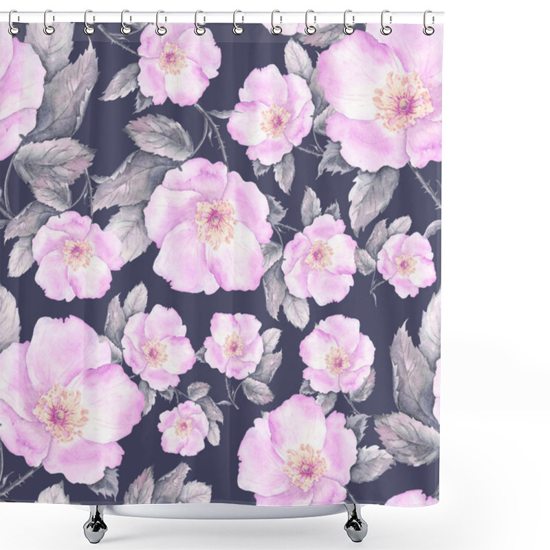 Personality  Floral Seamless Pattern With Rose Hips Flowers And Leaves. Hand Drawn Background. Spring Flower Pattern For Wallpaper Or Fabric.  Shower Curtains