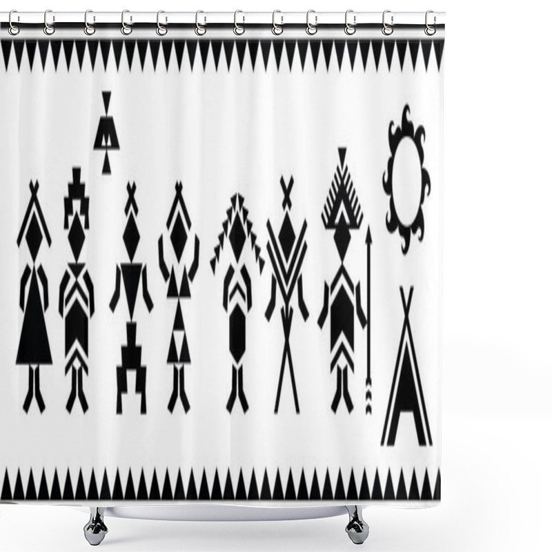 Personality  Aboriginal People Silhouettes Vector Symbols. Vector Patterns. Ethnic Elements. Vector And Illustration. Shower Curtains