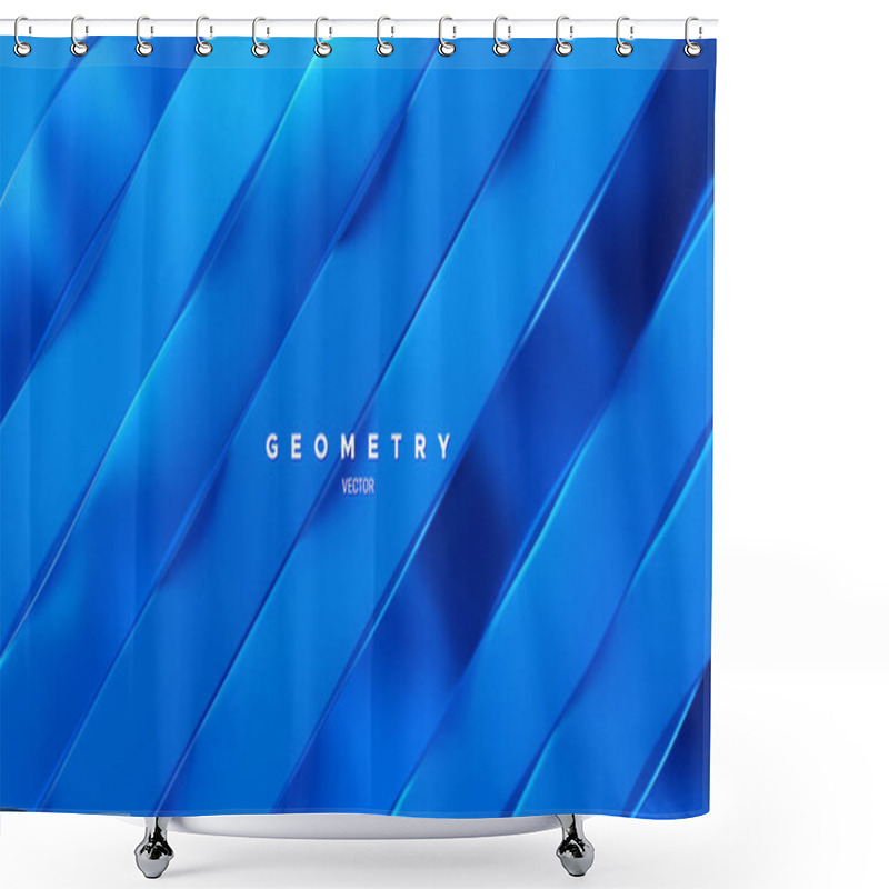 Personality  Blue Wavy Ribbons. Geometric Minimalist Backdrop Shower Curtains