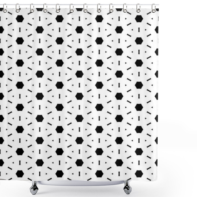 Personality  Seamless Surface Pattern Design With Ancient Oriental Ornament. Stylized Triangles, Quadrangles And Hexagons. Repeated Black Figures On White Background. Ethnic Embroidery Motif. Ornamental Wallpaper. Shower Curtains