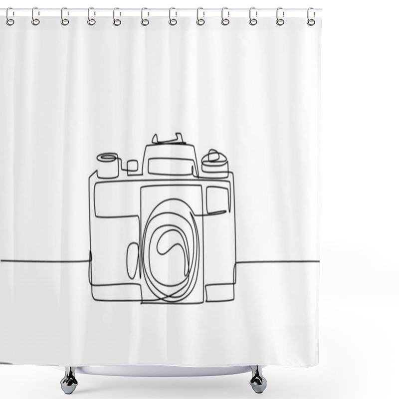 Personality  One Continuous Line Drawing Of Old Retro Analog Slr Camera, Front View. Vintage Classic Photography Equipment Concept Single Line Draw Graphic Design Vector Illustration Shower Curtains