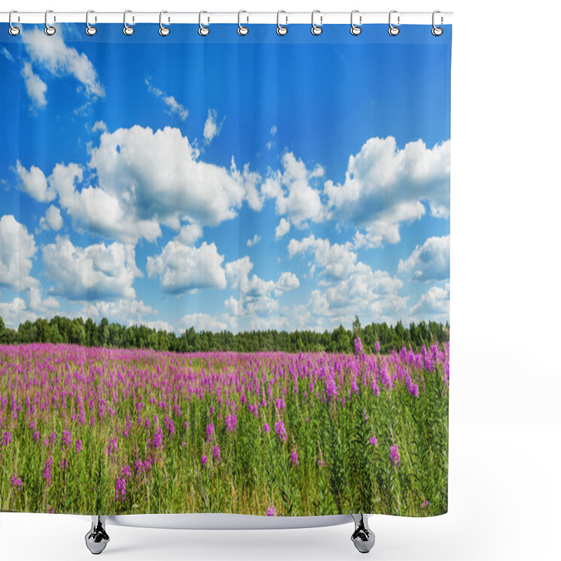 Personality  Landscape With Blooming Field  Willow-herb  Shower Curtains