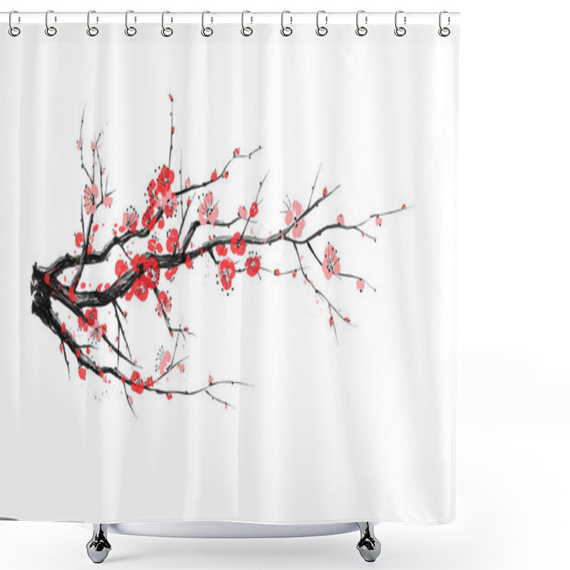 Personality  Realistic Sakura Blossom - Japanese Cherry Tree Isolated On White Background - Vector Illustration Shower Curtains