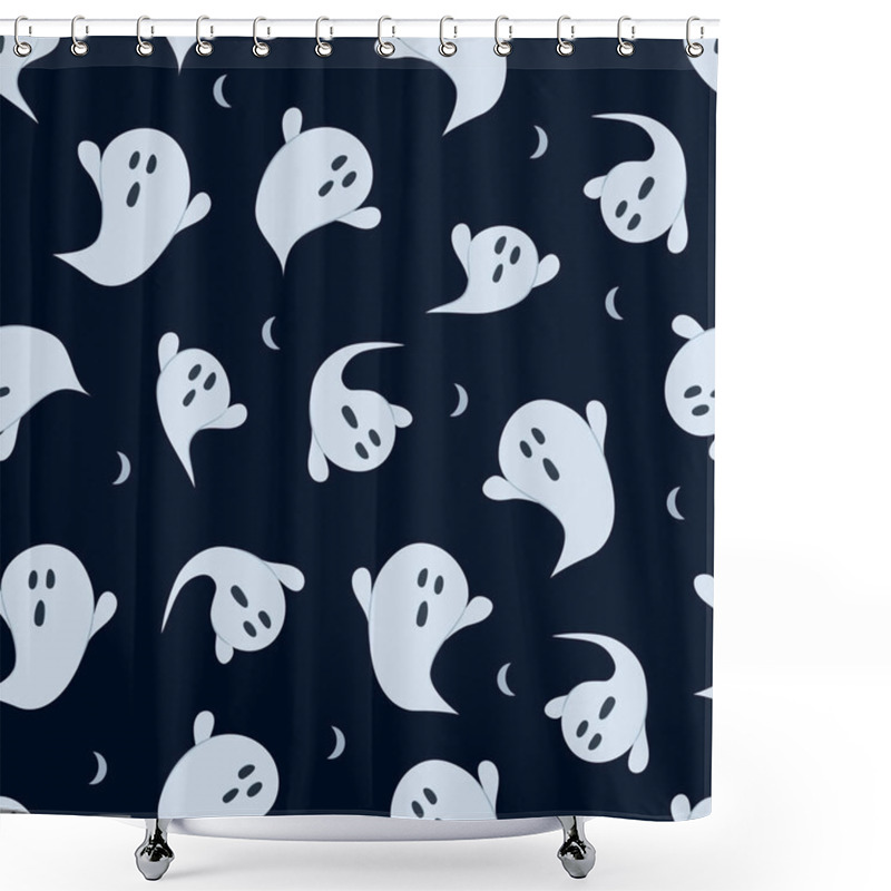 Personality  Halloween Ghost Seamless Pattern On Black Background. Cute Halloween Ghost Pattern Background. Halloween Theme Design Vector Illustration Shower Curtains