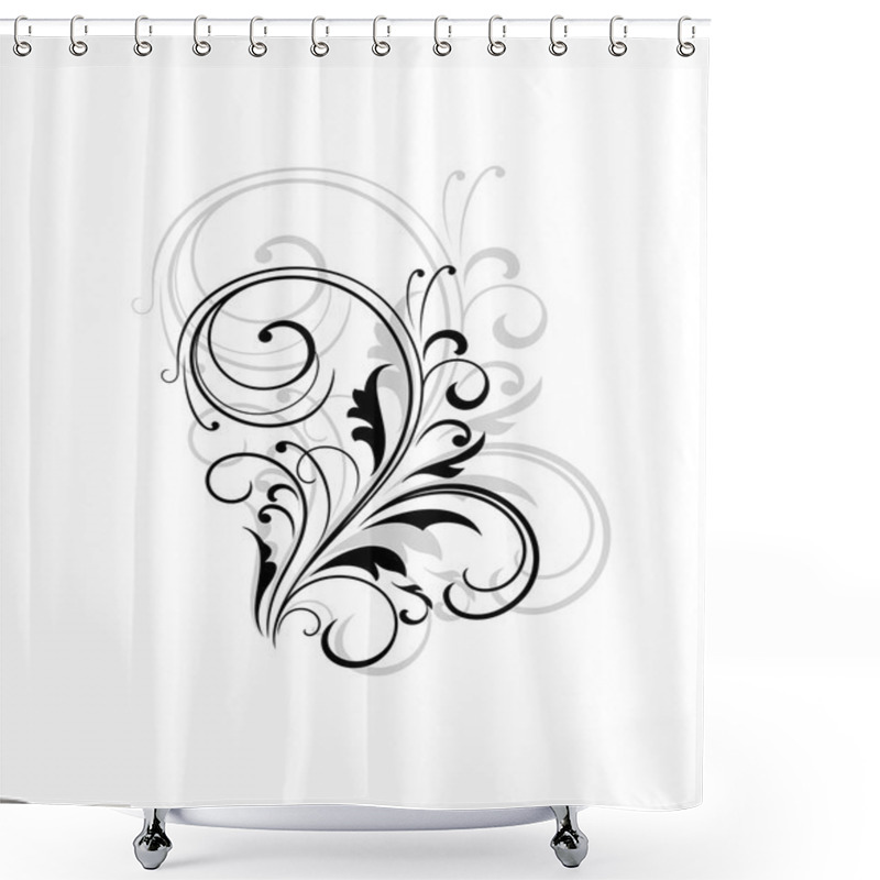 Personality  Simple Black And White Swirling Floral Element Shower Curtains