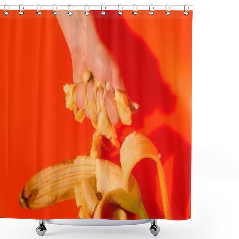 Personality  Female Hand Squeezing Juice Or Squash From Banana Shower Curtains