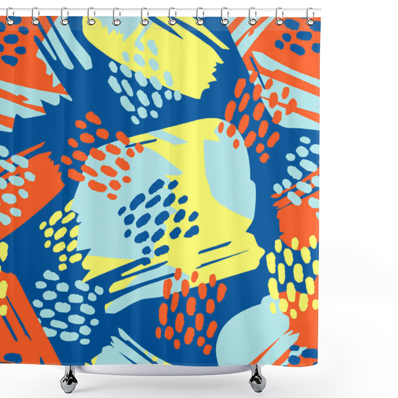 Personality  Floral Stylized Seamless Pattern, Graffiti Acrylic Drawing Style. Sportswear Print, Youth Seamless Bright Dynamic Geometric Motif Shower Curtains