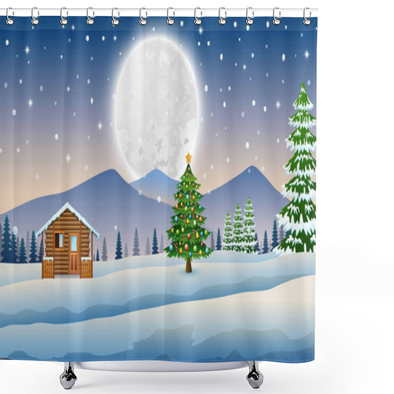 Personality  View Of Wooden Houses And Christmas Trees In Winter Landscape Shower Curtains