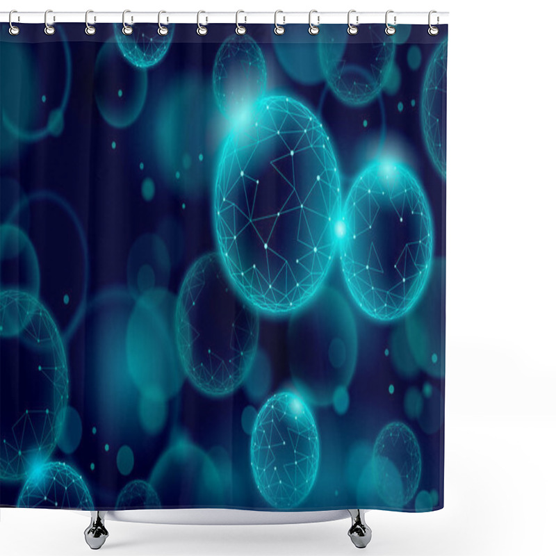 Personality  3D Nanotechnology Fullerene Texture Cyberspace. Nano Fiber Chemical Modern Material Design. Atom Molecule Macro Structure Layer Superconductor Development Vector Illustration Shower Curtains