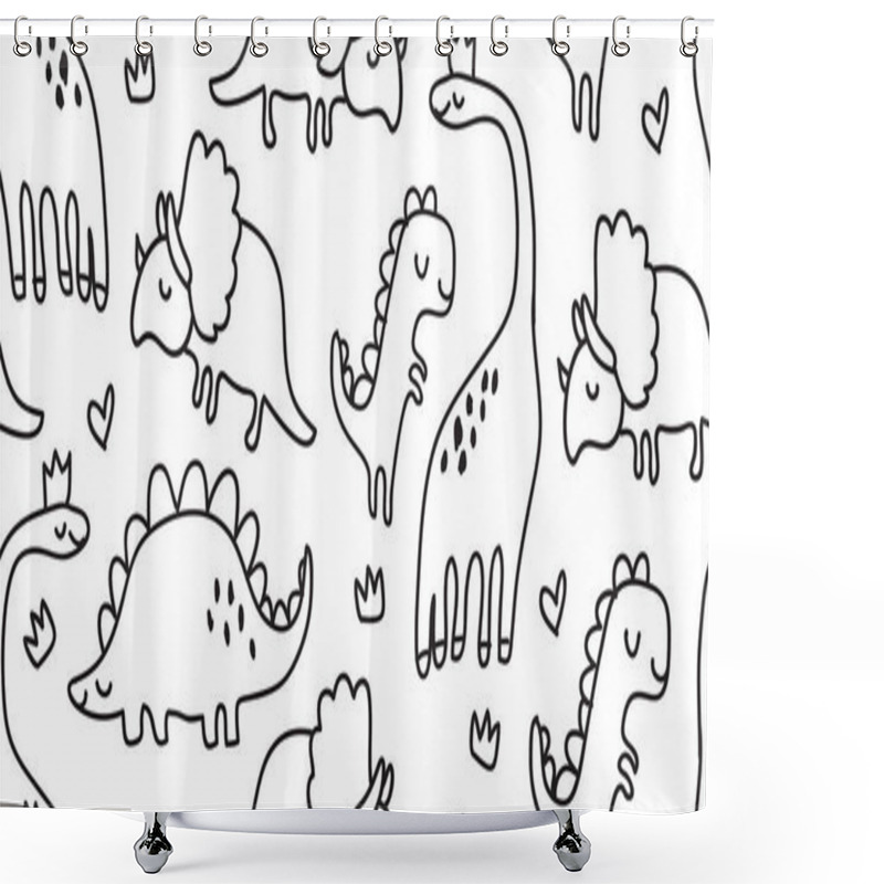 Personality  Kids Dino Pattern As Outline Ink Kids Drawing Shower Curtains