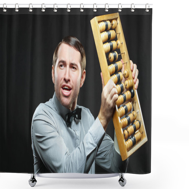 Personality  Aggravated Businessman Holding An Abacus Shower Curtains