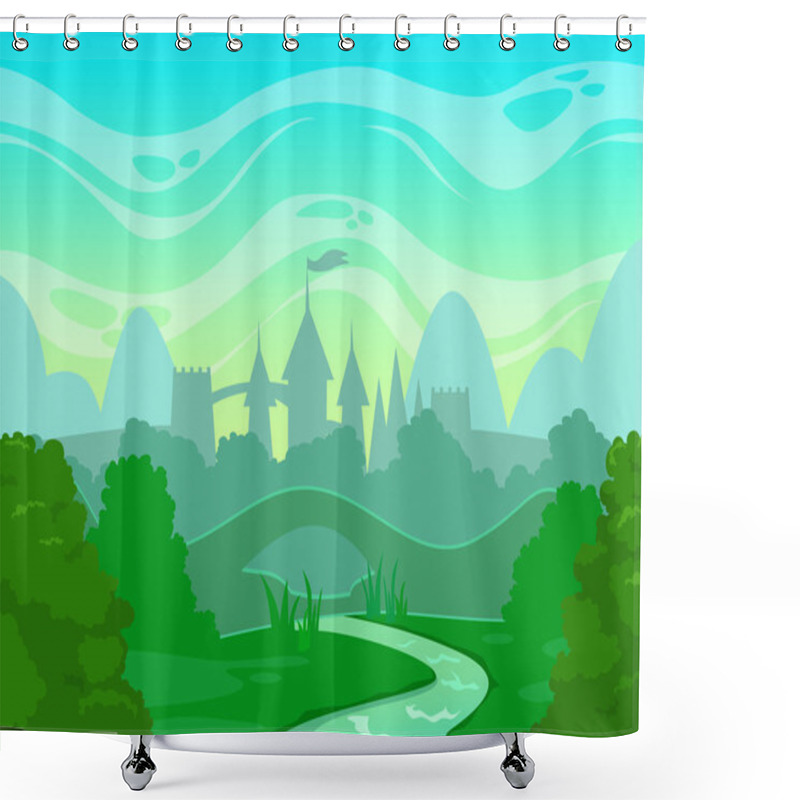 Personality  Seamless Cartoon Fantasy Morning Landscape Shower Curtains