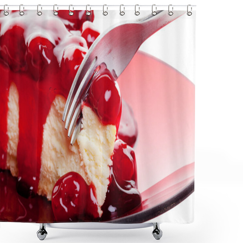 Personality  Cherry Cheesecake With Fork Shower Curtains