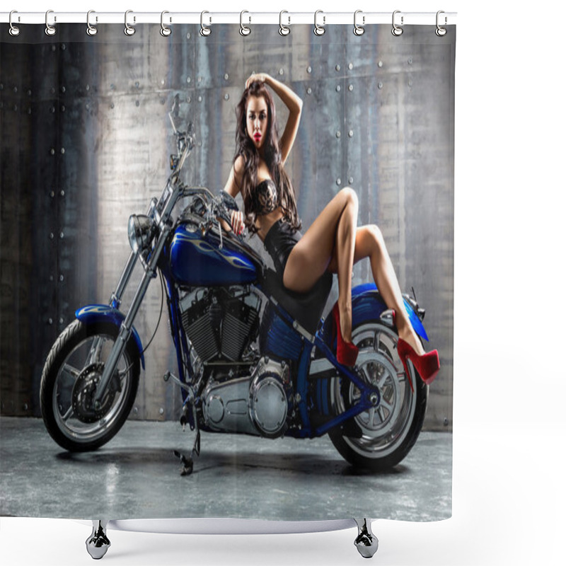 Personality  Sexy Woman On Motorcycle. Shower Curtains