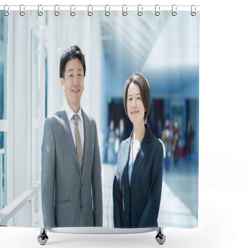 Personality  Middle-age Man And Woman In Suits Shower Curtains