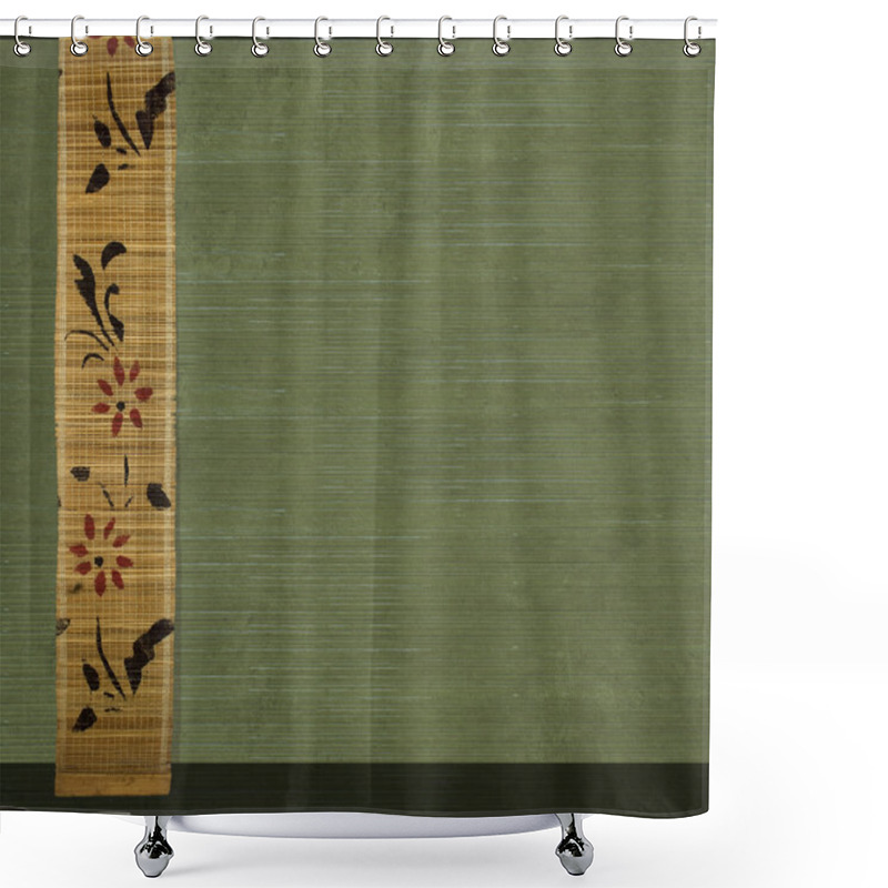 Personality  Flower Bamboo Banner On Olive Ribbed Wood Background Shower Curtains