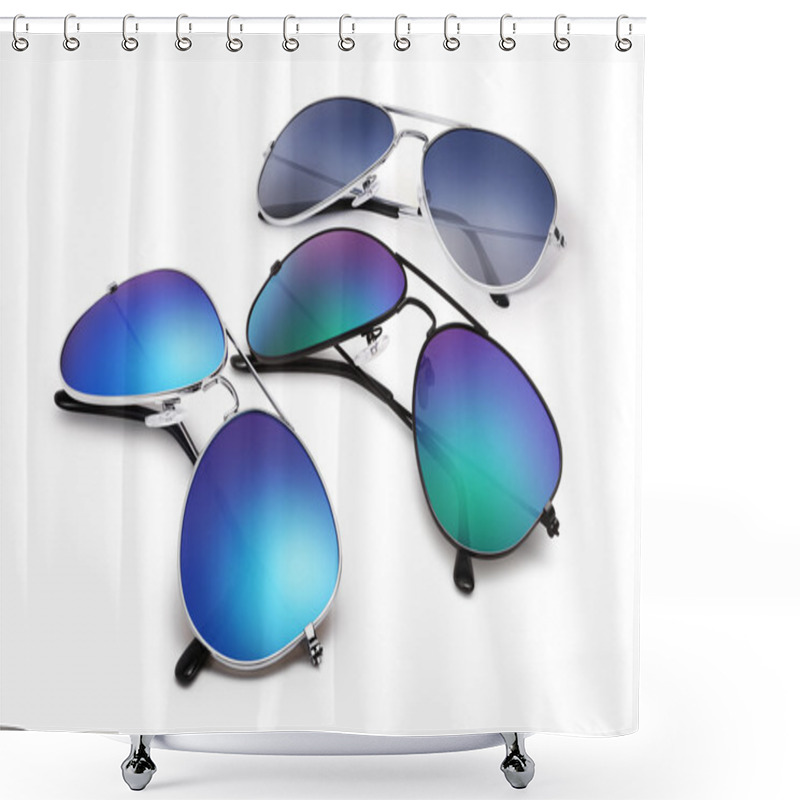 Personality  Aviator Sunglasses Isolated On White Background Shower Curtains