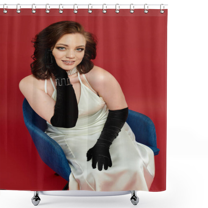 Personality  A Young Woman Exudes Elegance While Seated, Showcasing Her Sophisticated Style And Confidence. Shower Curtains