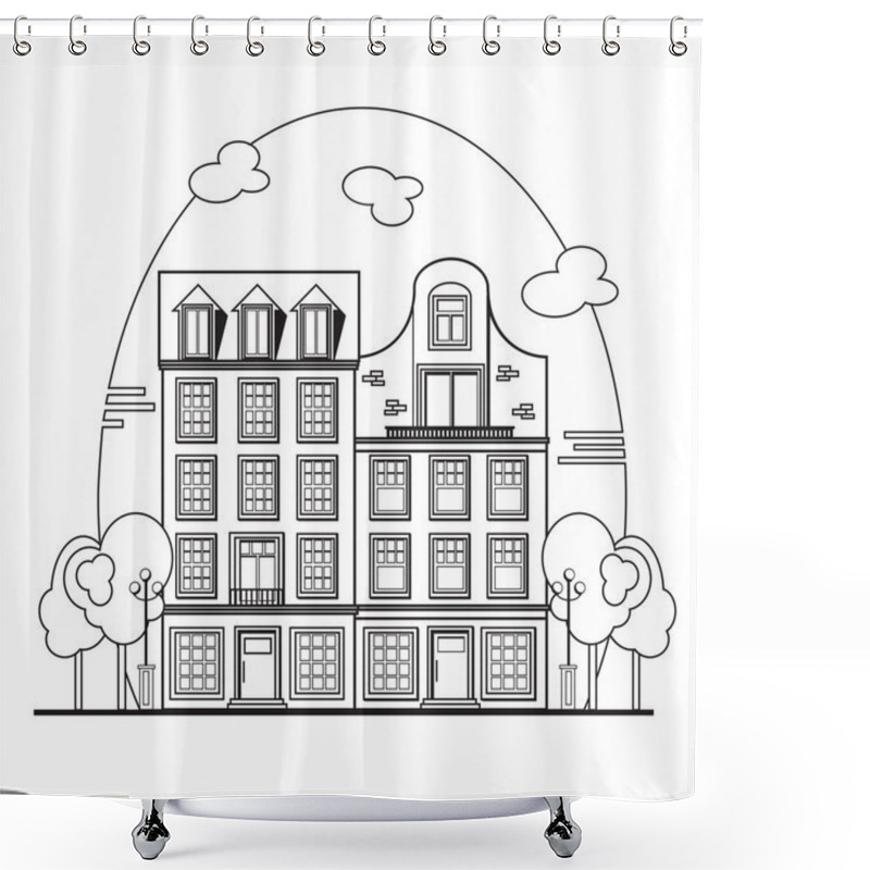 Personality  European Cityscape. Amsterdam Houses. Shower Curtains