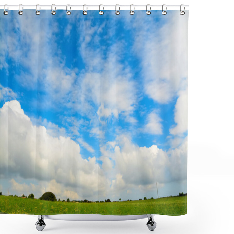 Personality  Green Meadow Under A Scenic Sky Shower Curtains