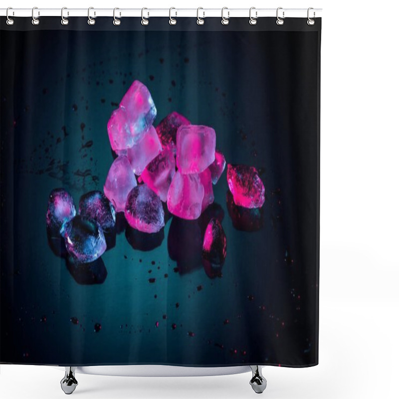 Personality  Close Up Of Pink Melting Ice Cubes On Black With Drops Shower Curtains