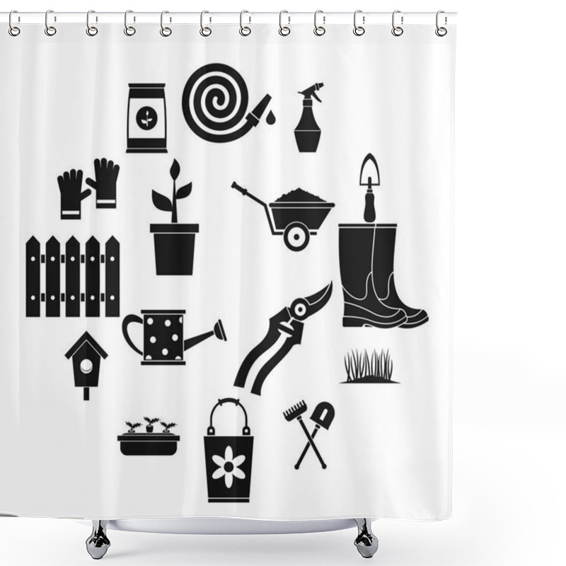 Personality  Gardening Icons Set, Simple Style Shower Curtains