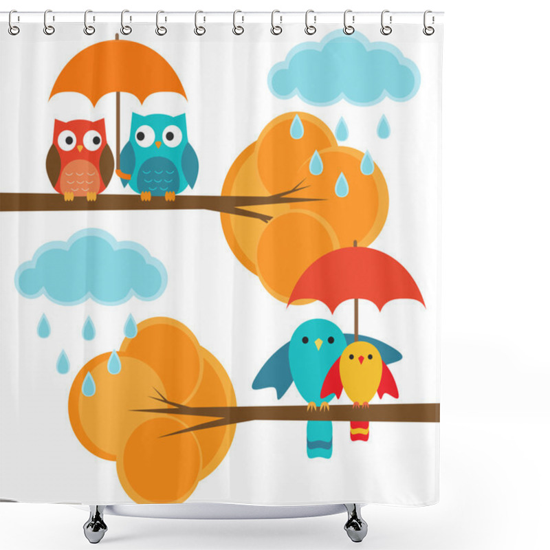 Personality  Couples Of Owls And Birds Autumn Shower Curtains