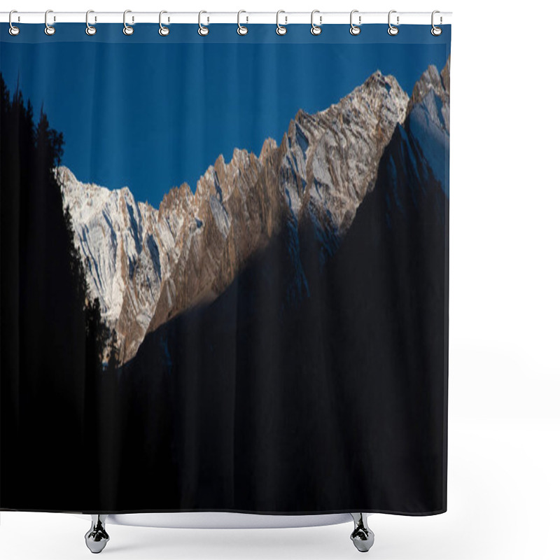 Personality  Morning Sun Light Illuminates Snowclad Himalayan Peaks In Uttarakhand, India Shower Curtains