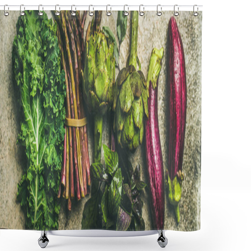 Personality  Fresh Green And Purple Vegetables Shower Curtains