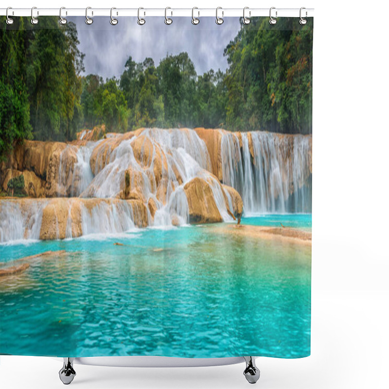 Personality  Cascadas De Agua Azul Waterfalls. Agua Azul. Yucatan. Mexico Shower Curtains