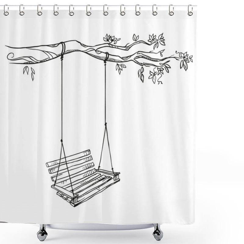 Personality  Tree With A Swing. Vector Illustration. Shower Curtains