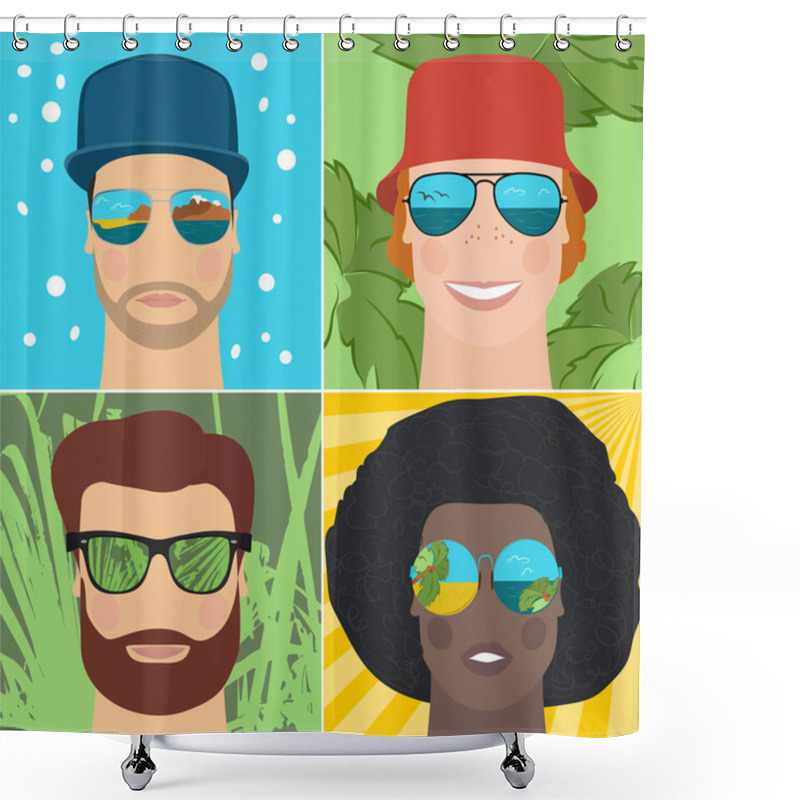 Personality  Set Of Men In Mirrored Sunglasses Shower Curtains