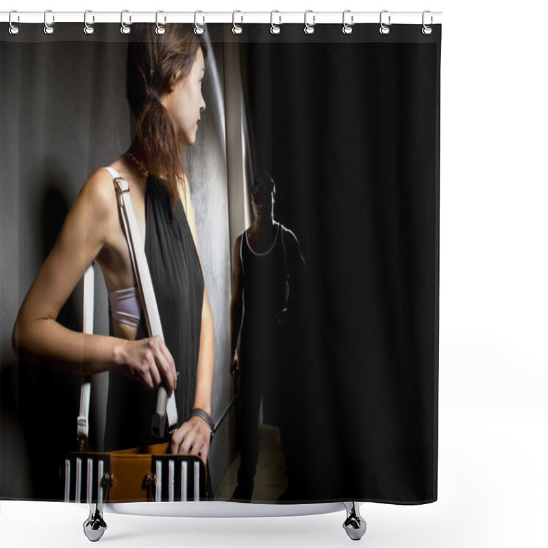 Personality  Woman Using A Pepper Spray Shower Curtains