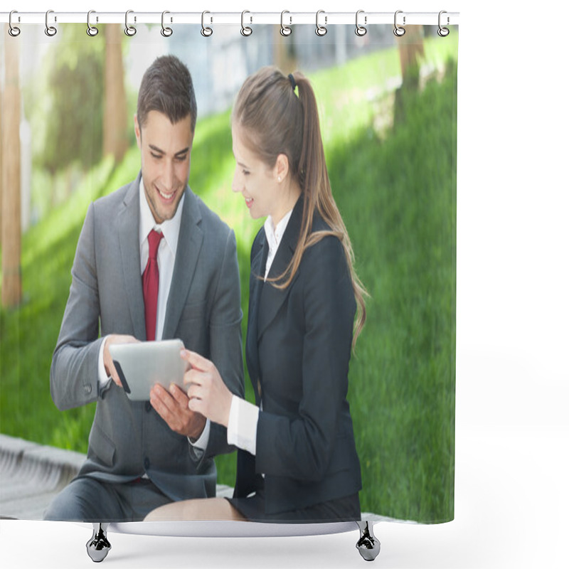 Personality  Business People Using Tablet Shower Curtains