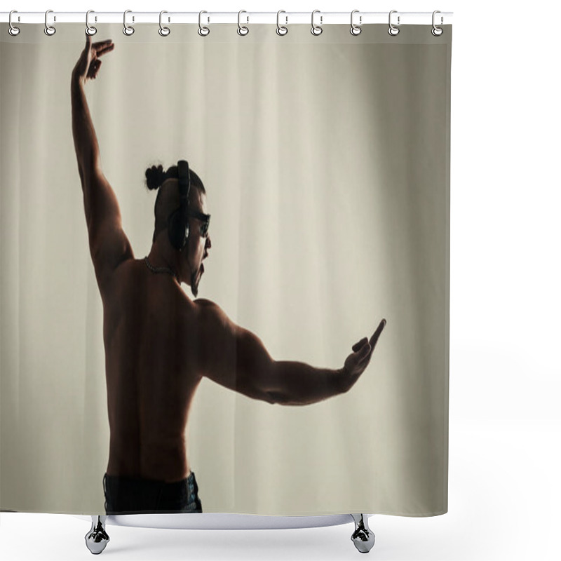 Personality  Rear View - Creative Rapper In The Headphones And Dark Glasses P Shower Curtains