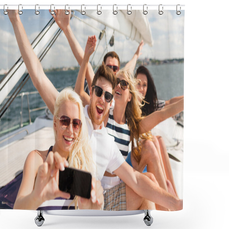 Personality  Smiling Friends Sitting On Yacht Deck Shower Curtains