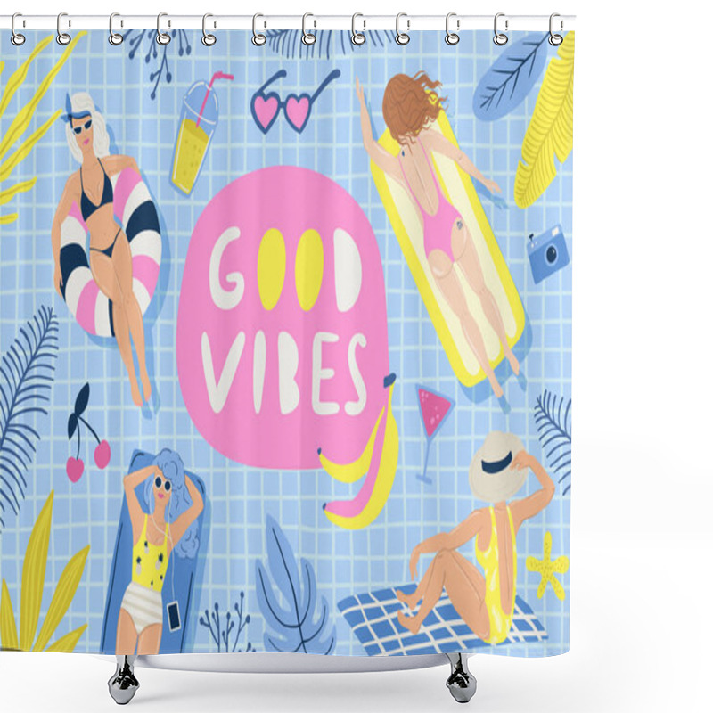 Personality  Summer Beach Poster With Girls. Just Chill Shower Curtains