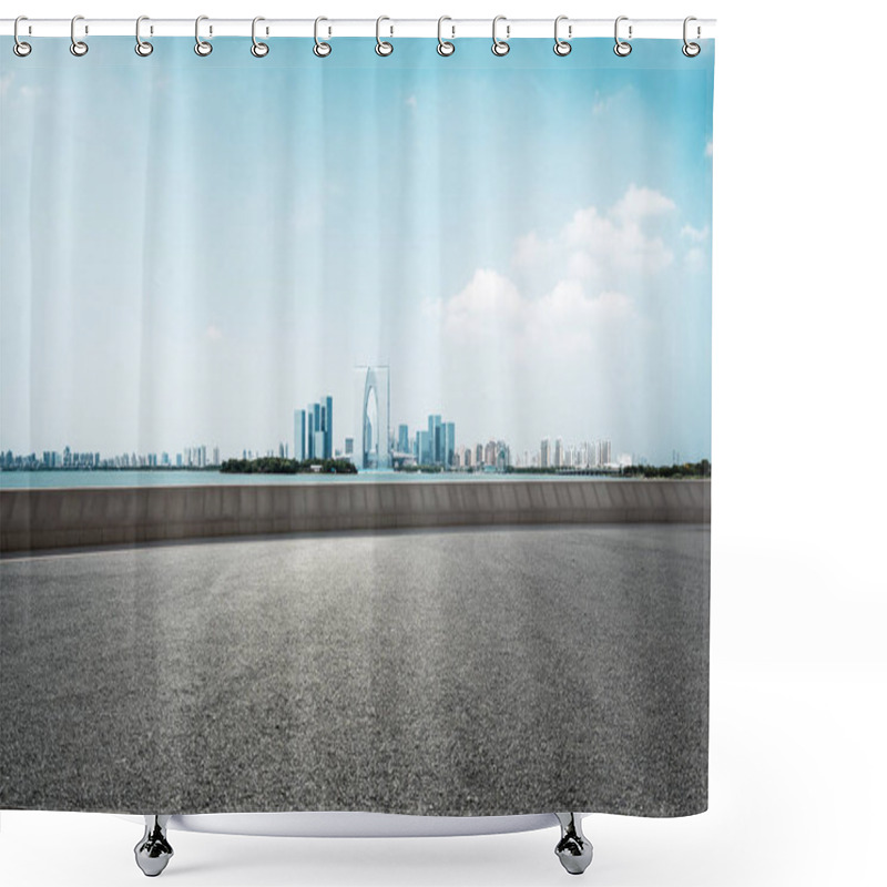 Personality  Empty Road With Cityscape Of Modern City Shower Curtains