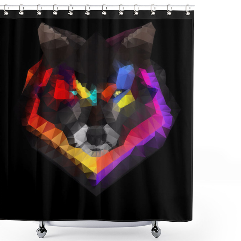 Personality  Abstract Geometric Polygonal Wolf Head Isolated On A Black Background, Vector Illustration, EPS 10 Shower Curtains