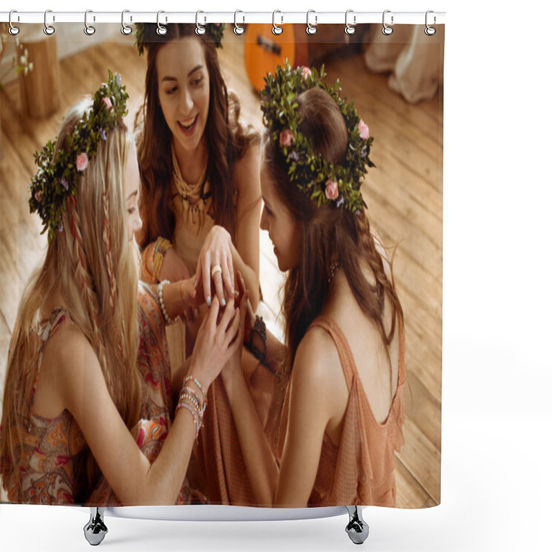 Personality  Bohemian Women In Floral Wreaths Shower Curtains