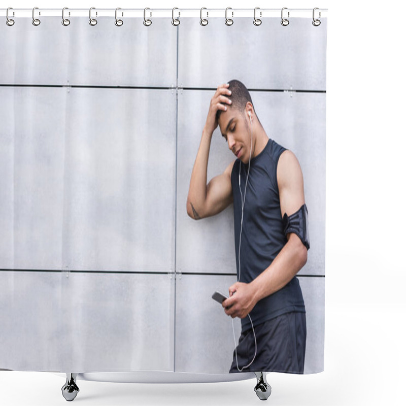 Personality  African American Man With Smartphone Shower Curtains