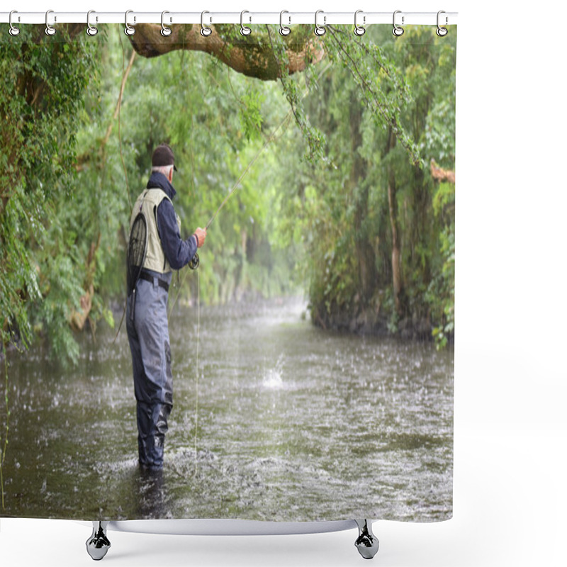 Personality  Fly-fisherman Catching Trout In River Shower Curtains