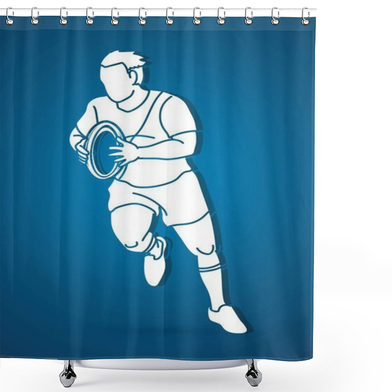 Personality  Rugby Player Action, Cartoon Sport Graphic Vector Shower Curtains