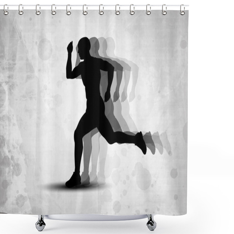 Personality  Silhouette Of A Man Athlete Running On Grungy Grey Background. EPS 10. Shower Curtains