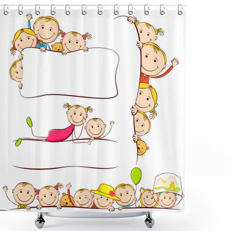 Personality  Kids Behind Placard Illustration Shower Curtains