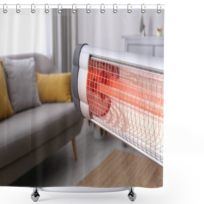 Personality  Modern Electric Infrared Heater In Room, Closeup. Space For Text Shower Curtains