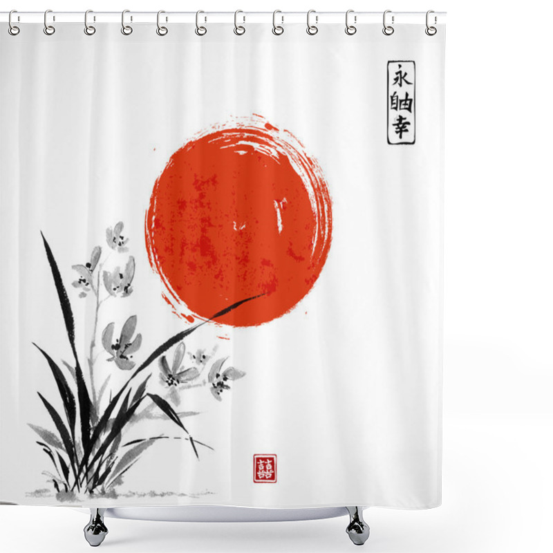 Personality  Wild Orchid And Red Sun Shower Curtains